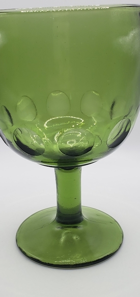 Goblet green vintage cup glass Bartlett Collins thumbprint - Picture 2 of 4